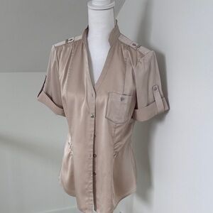 White House Black Market Beige Button Down Shirt